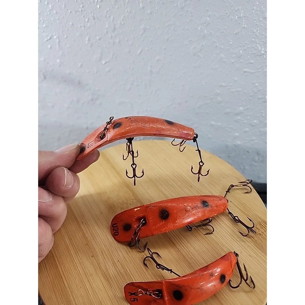Helins Flat Fish U20 LU X5 Crankbait Orange & Black Vintage - Fishing Tackle 3